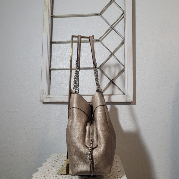 Coach Lexy Metallic Beige Leather Shoulder Bag